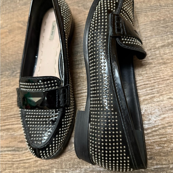 Miu Miu size 38.5 (8) GUC / EUC Black and Silver Studded Loafers - Picture 3 of 16